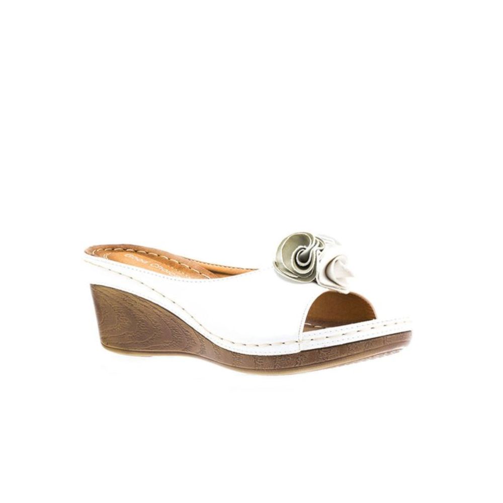 GOOD CHOICE Womens White 1" Platform Flower Sydney Wedge Sandals 9.5